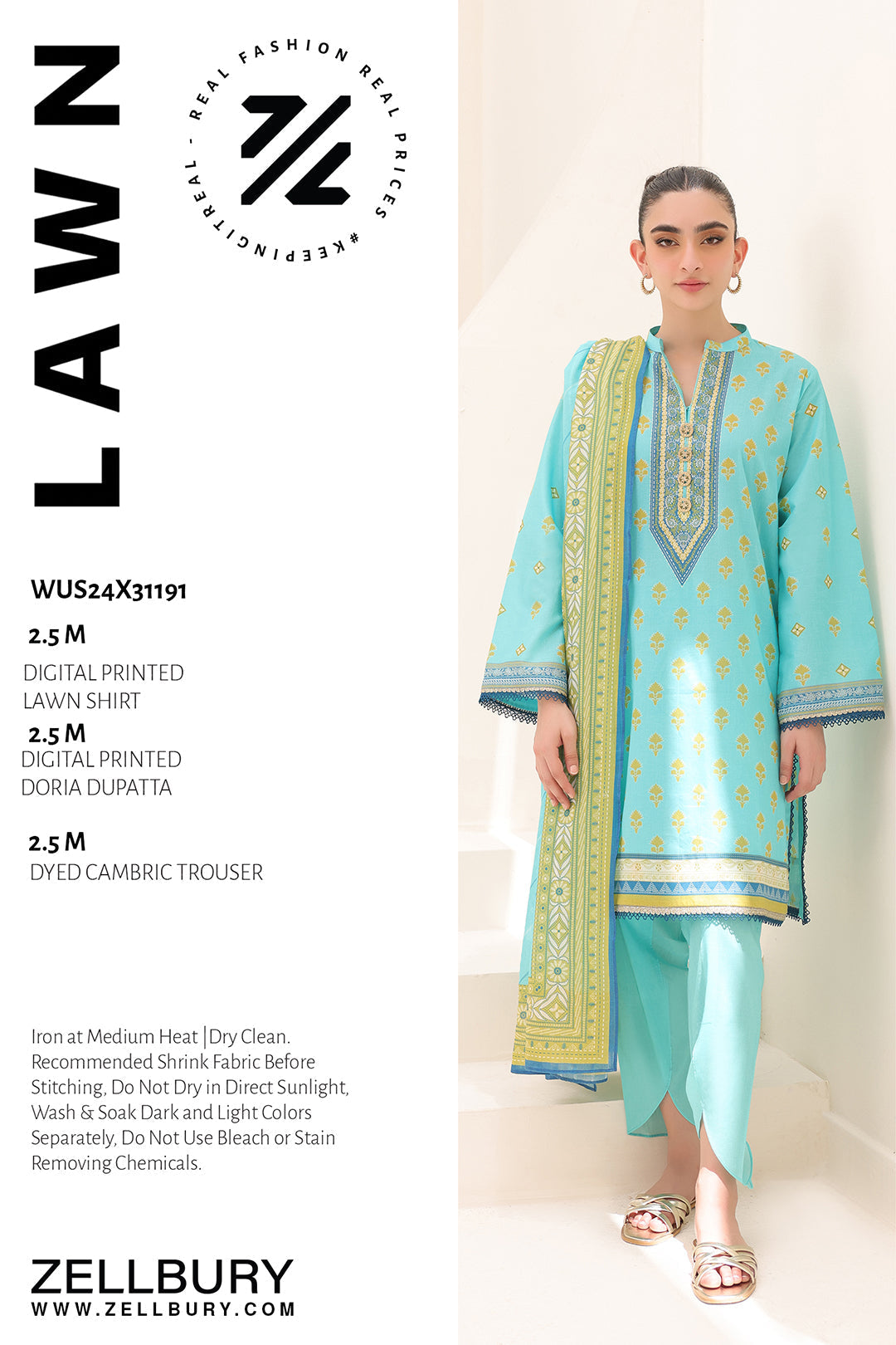 Zellbury | Unstitched 3 Piece Lawn | Shirt Shalwar Dupatta - 1191 - Designer Dress with Intricate embroidery and embellishments. Shop elegent wedding dress at Maria Faisal.