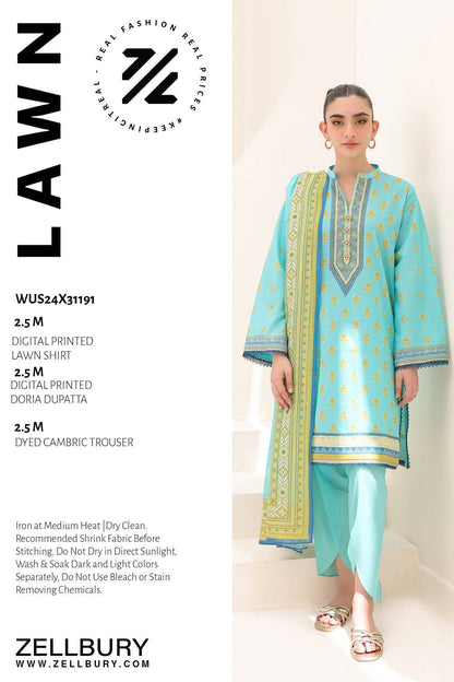 Zellbury | Unstitched 3 Piece Lawn | Shirt Shalwar Dupatta - 1191 by Maria Faisal - Registered Vendor of : Zellbury Women - type : Essential Unstitched - 100% original wedding dresses