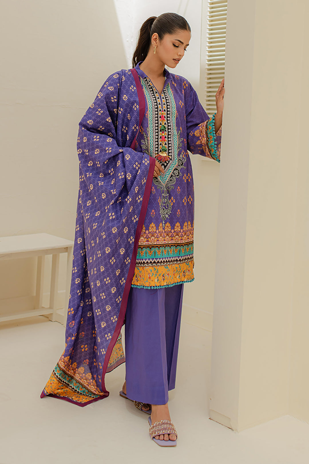 Zellbury | Unstitched 3 Piece Lawn | Shirt Shalwar Dupatta - 1215 - Designer Dress with Intricate embroidery and embellishments. Shop elegent wedding dress at Maria Faisal.