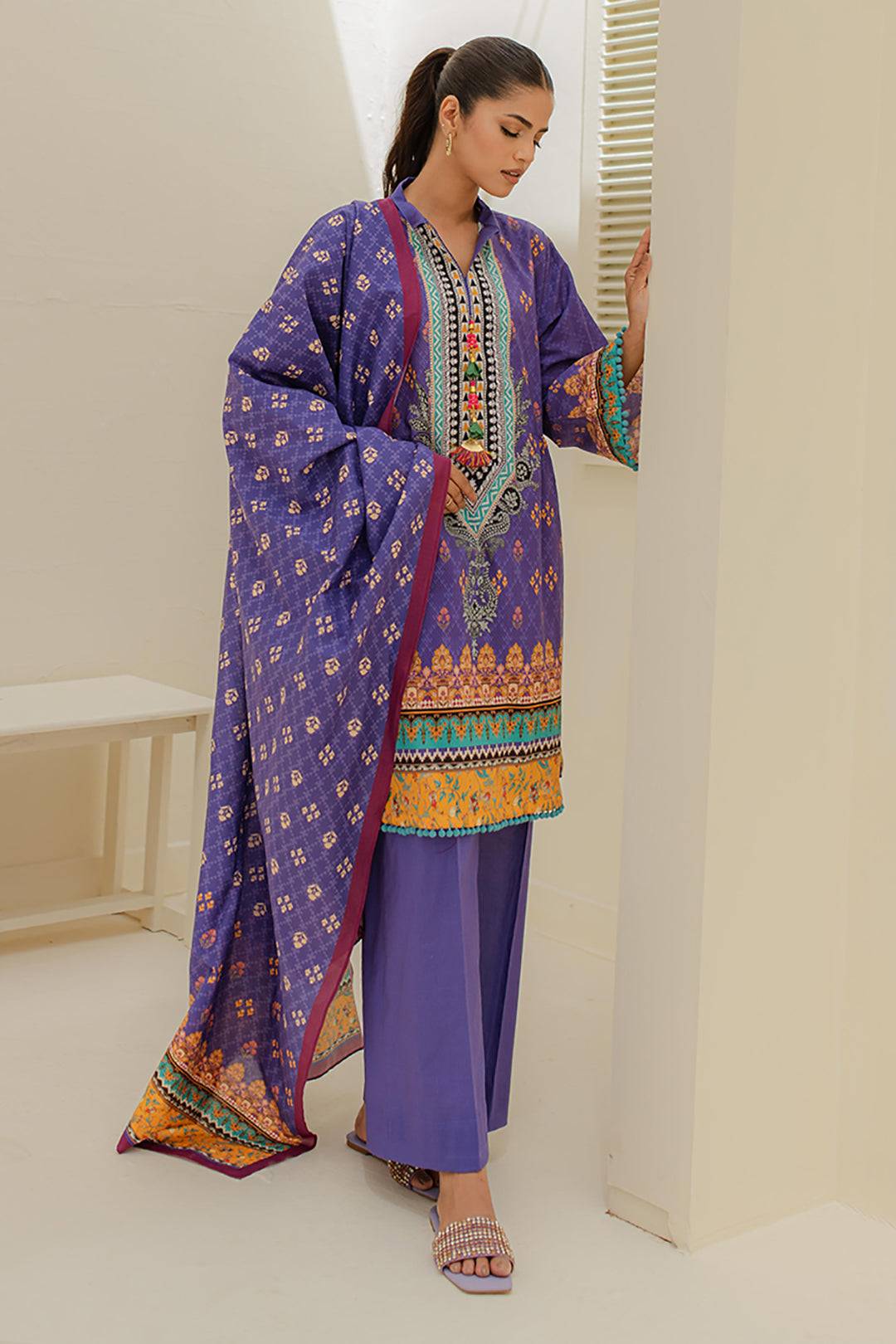 Zellbury | Unstitched 3 Piece Lawn | Shirt Shalwar Dupatta - 1215 by Maria Faisal - Registered Vendor of : Zellbury Women - type : Essential Unstitched - 100% original wedding dresses