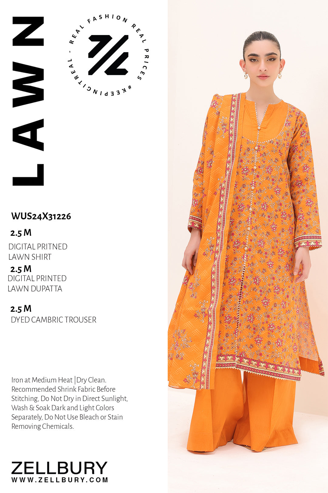Zellbury | Unstitched 3 Piece Lawn | Shirt Shalwar Dupatta - 1226 - Designer Dress with Intricate embroidery and embellishments. Shop elegent wedding dress at Maria Faisal.
