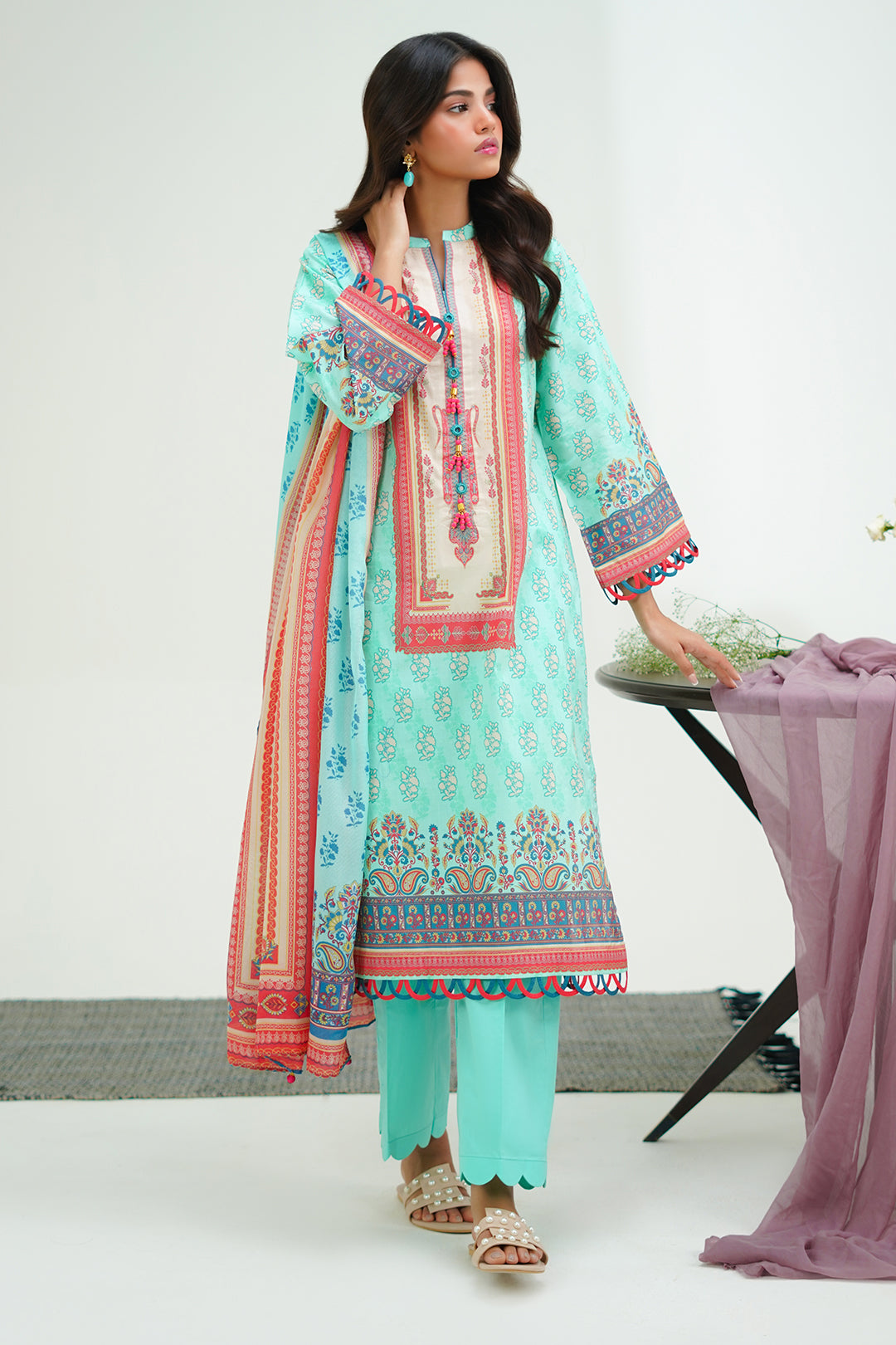 Zellbury | Unstitched 3 Piece Lawn | Shirt Shalwar Dupatta - 1504 - Designer Dress with Intricate embroidery and embellishments. Shop elegent wedding dress at Maria Faisal.