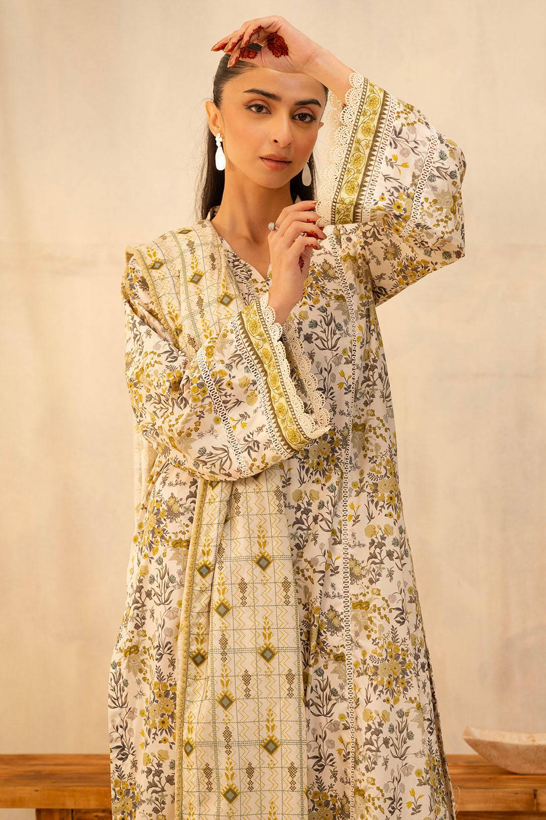 Zellbury | Unstitched 2 Piece Lawn | Shirt Dupatta - 0085 by Maria Faisal - Registered Vendor of : Zellbury Women - type : Essential Unstitched - 100% original wedding dresses