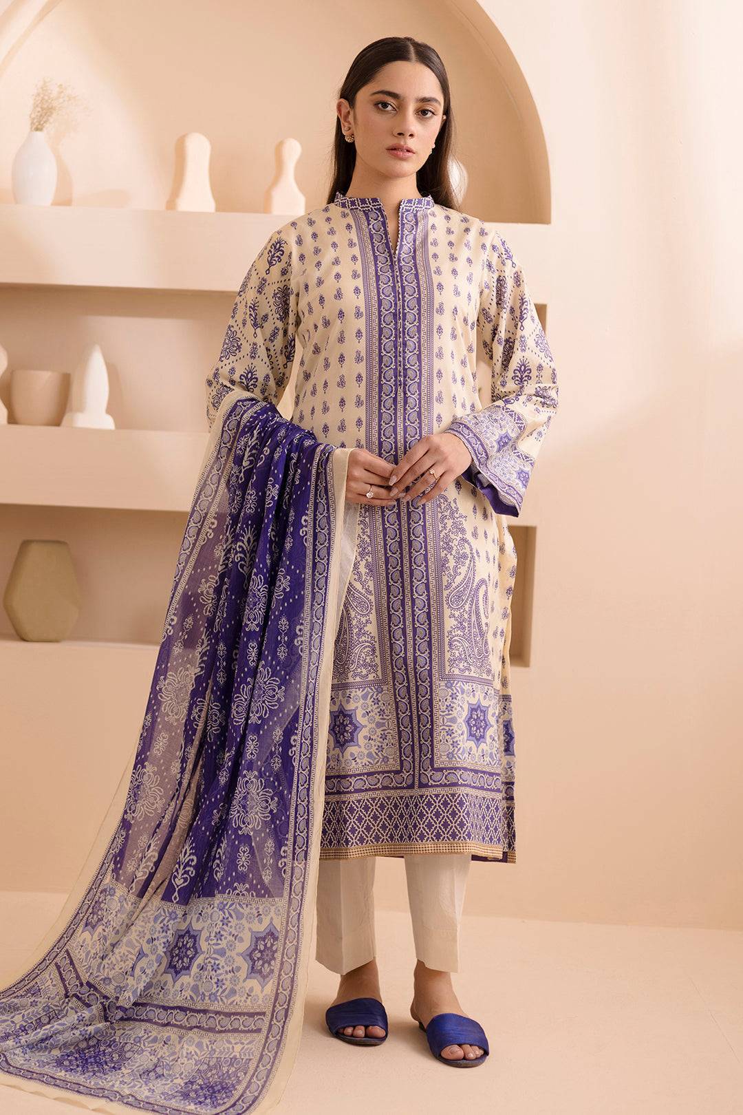 Zellbury | Unstitched 2 Piece Lawn | Shirt Dupatta - 0158 by Maria Faisal - Registered Vendor of : Zellbury Women - type : Essential Unstitched - 100% original wedding dresses