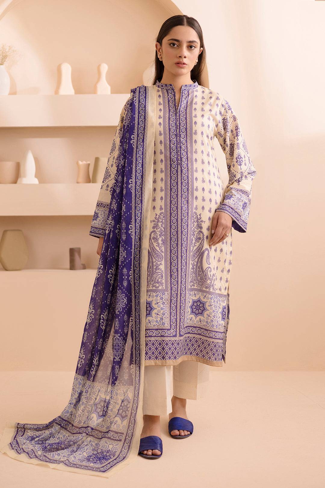 Zellbury | Unstitched 2 Piece Lawn | Shirt Dupatta - 0158 by Maria Faisal - Registered Vendor of : Zellbury Women - type : Essential Unstitched - 100% original wedding dresses