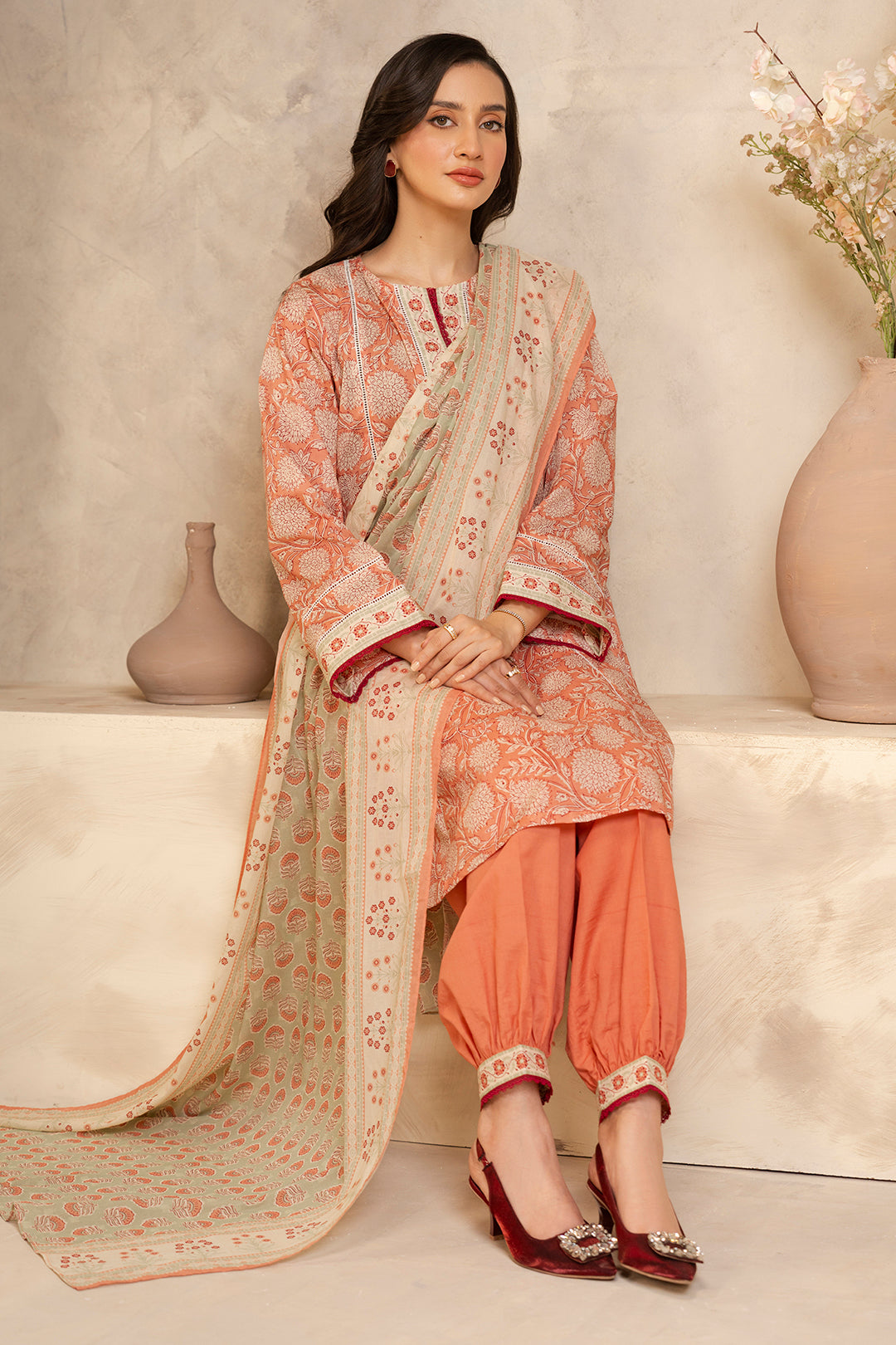 Zellbury | Unstitched 3 Piece Lawn | Shirt Shalwar Dupatta - 0032 - Designer Dress with Intricate embroidery and embellishments. Shop elegent wedding dress at Maria Faisal.
