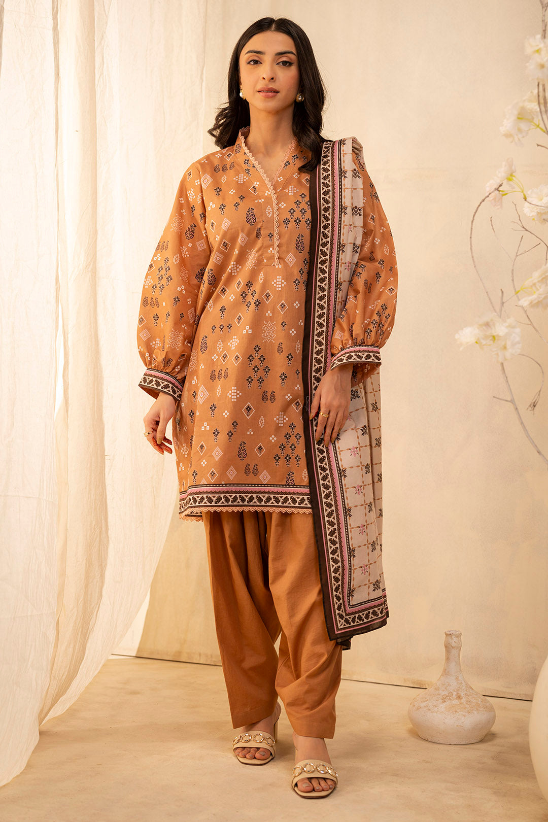 Zellbury | Unstitched 3 Piece Lawn | Shirt Shalwar Dupatta - 0047 - Designer Dress with Intricate embroidery and embellishments. Shop elegent wedding dress at Maria Faisal.