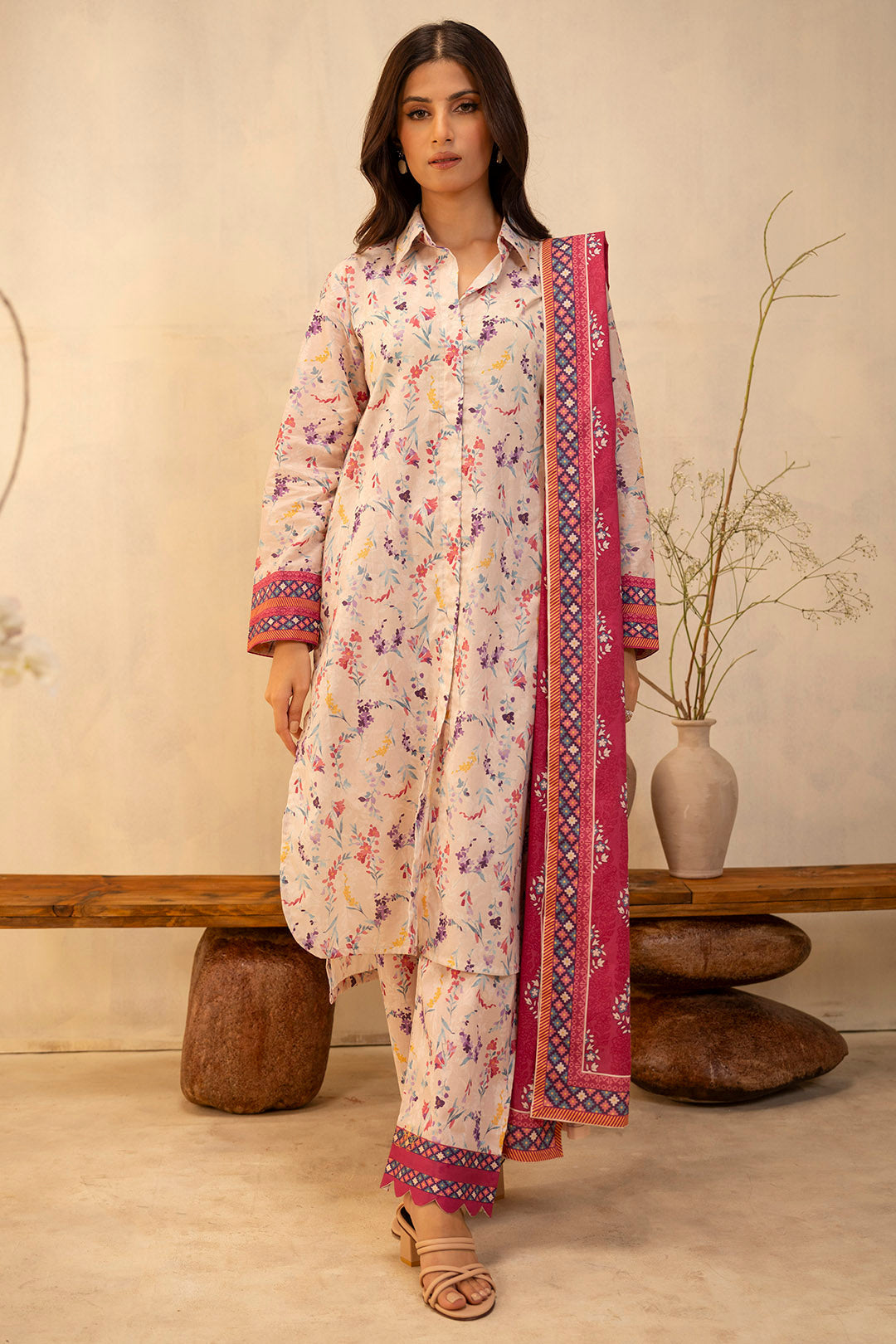 Zellbury | Unstitched 3 Piece Lawn | Shirt Shalwar Dupatta - 0054 - Designer Dress with Intricate embroidery and embellishments. Shop elegent wedding dress at Maria Faisal.