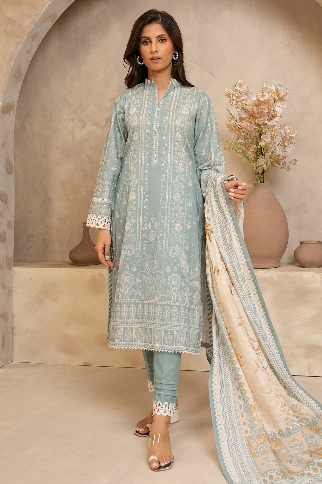 Zellbury | Unstitched 3 Piece Lawn | Shirt Shalwar Dupatta - 0058 - Designer Dress with Intricate embroidery and embellishments. Shop elegent wedding dress at Maria Faisal.