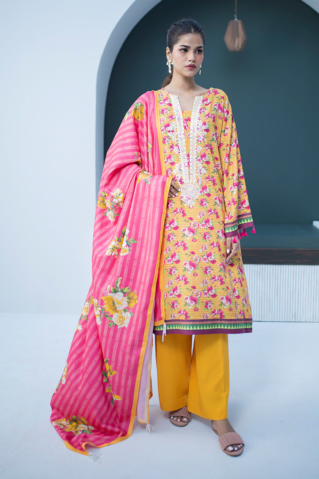 Zellbury | Unstitched 3 Piece Viscose | Embroidered Shirt Shalwar Dupatta - 0837 - Designer Dress with Intricate embroidery and embellishments. Shop elegent wedding dress at Maria Faisal.