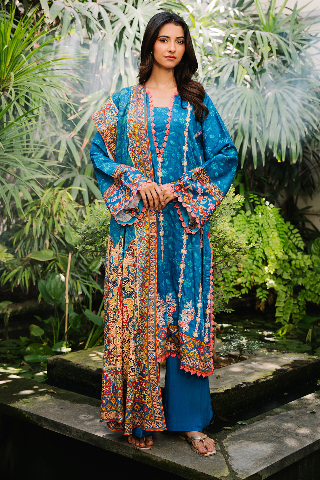 Zellbury | Unstitched 3 Piece Viscose | Embroidered Shirt Shalwar Dupatta - 0223 - Designer Dress with Intricate embroidery and embellishments. Shop elegent wedding dress at Maria Faisal.