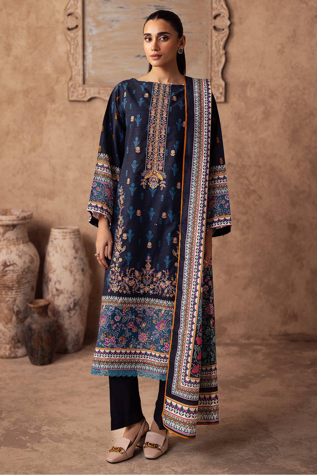 Zellbury | Unstitched 3 Piece Khaddar | Embroidered Shirt Shalwar Dupatta - 0225 by Maria Faisal - Registered Vendor of : Zellbury Women - type : Essential Unstitched - 100% original wedding dresses