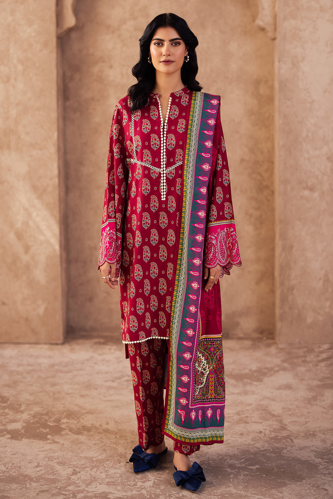 Zellbury | Unstitched 3 Piece Viscose | Embroidered Shirt Shalwar Dupatta - 0228 - Designer Dress with Intricate embroidery and embellishments. Shop elegent wedding dress at Maria Faisal.