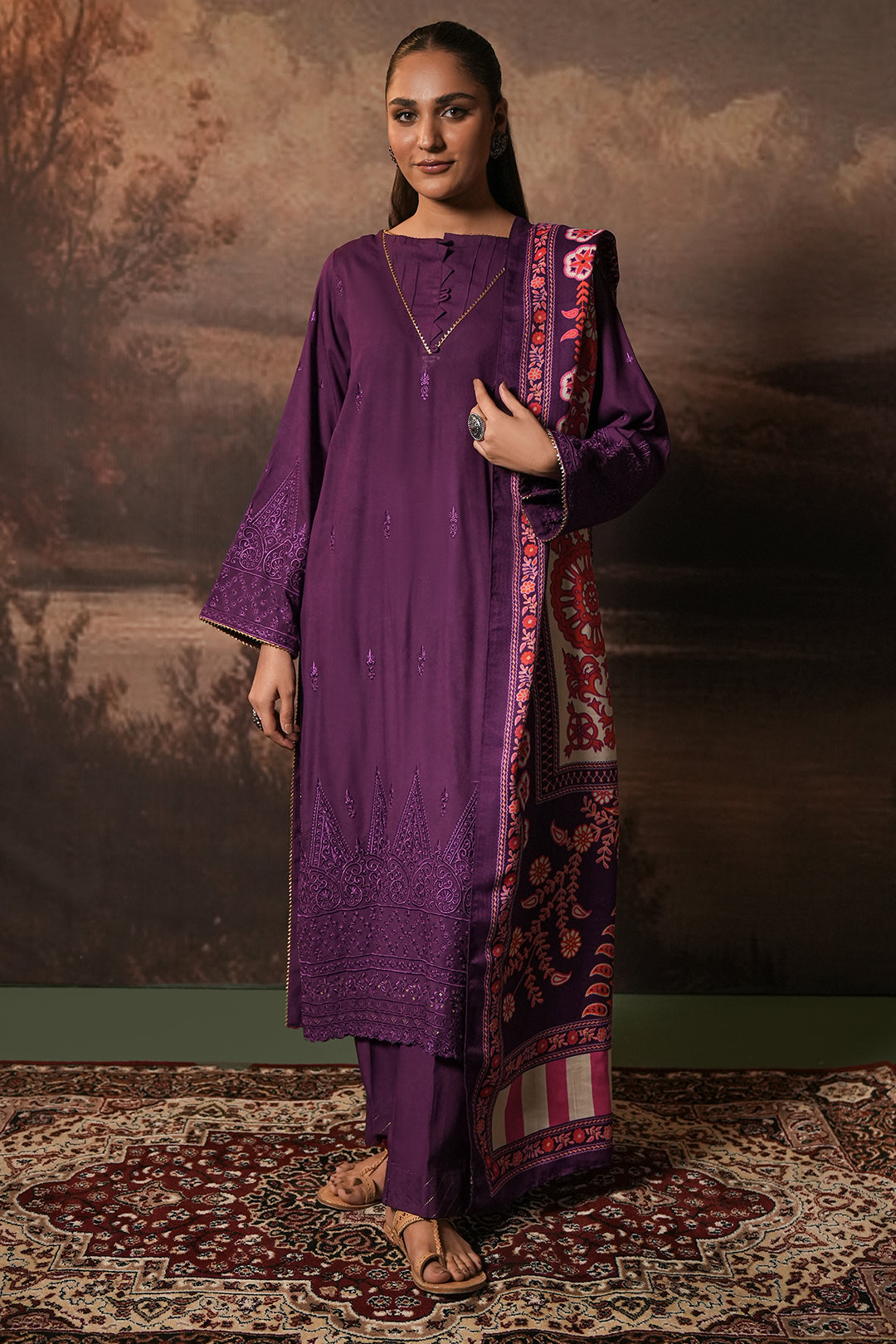 Zellbury | Unstitched 3 Piece Viscose | Embroidered Shirt Shalwar Shawl - 0248 - Designer Dress with Intricate embroidery and embellishments. Shop elegent wedding dress at Maria Faisal.