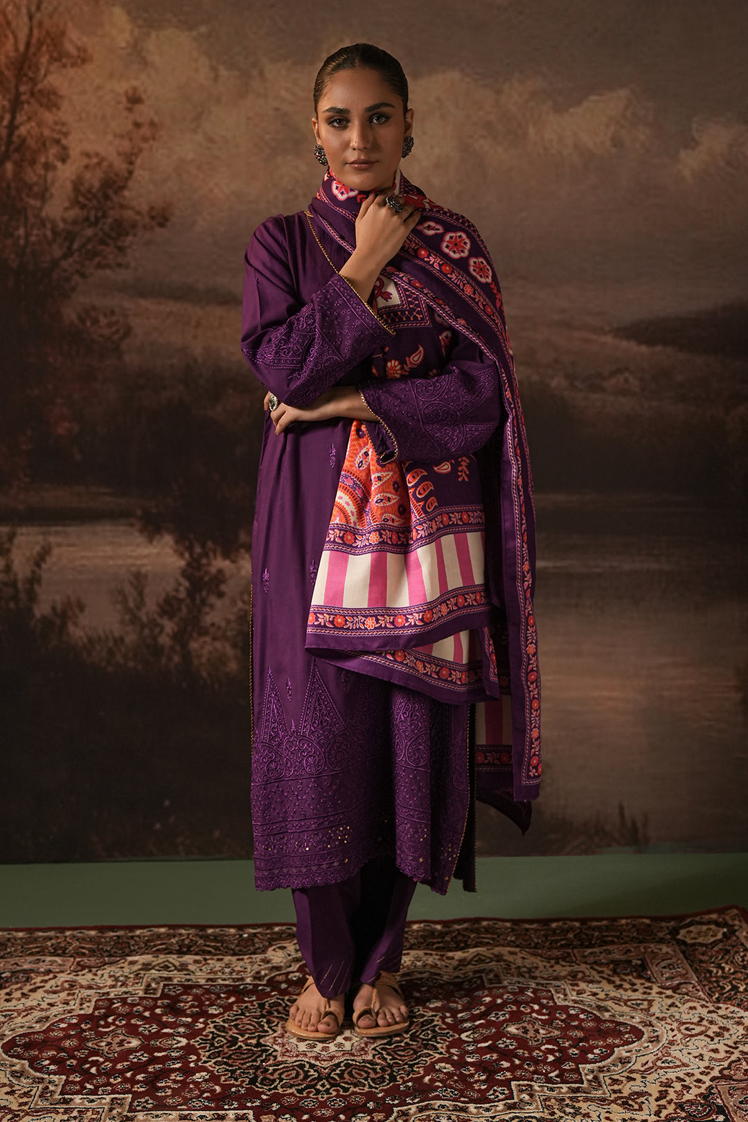 Zellbury | Unstitched 3 Piece Viscose | Embroidered Shirt Shalwar Shawl - 0248 - Designer Dress with Intricate embroidery and embellishments. Shop elegent wedding dress at Maria Faisal.