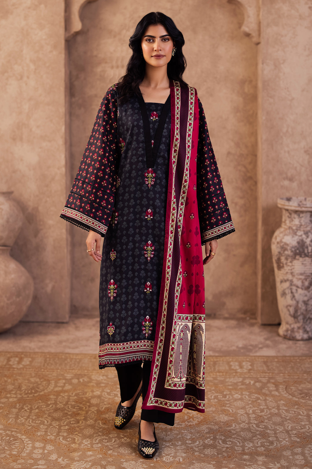 Zellbury | Unstitched 3 Piece Viscose | Embroidered Shirt Shalwar Dupatta - 0314 - Designer Dress with Intricate embroidery and embellishments. Shop elegent wedding dress at Maria Faisal.