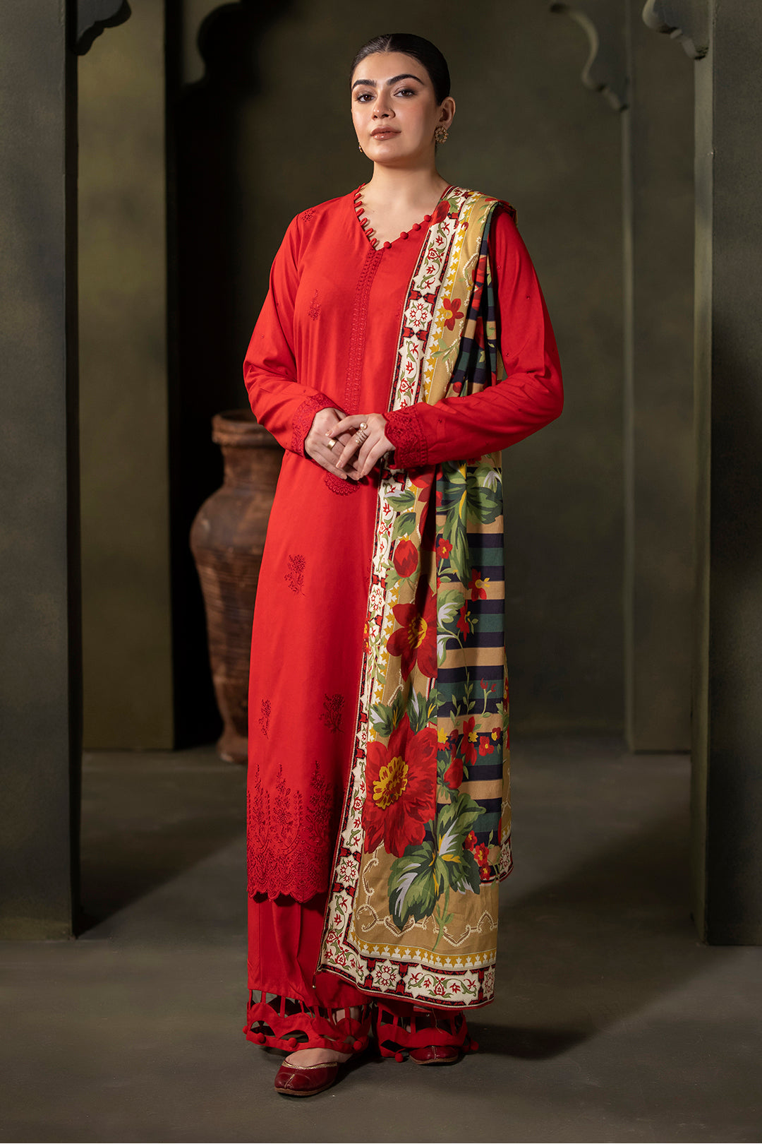 Zellbury | Unstitched 3 Piece Viscose | Embroidered Shirt Shalwar Dupatta - 0324 - Designer Dress with Intricate embroidery and embellishments. Shop elegent wedding dress at Maria Faisal.