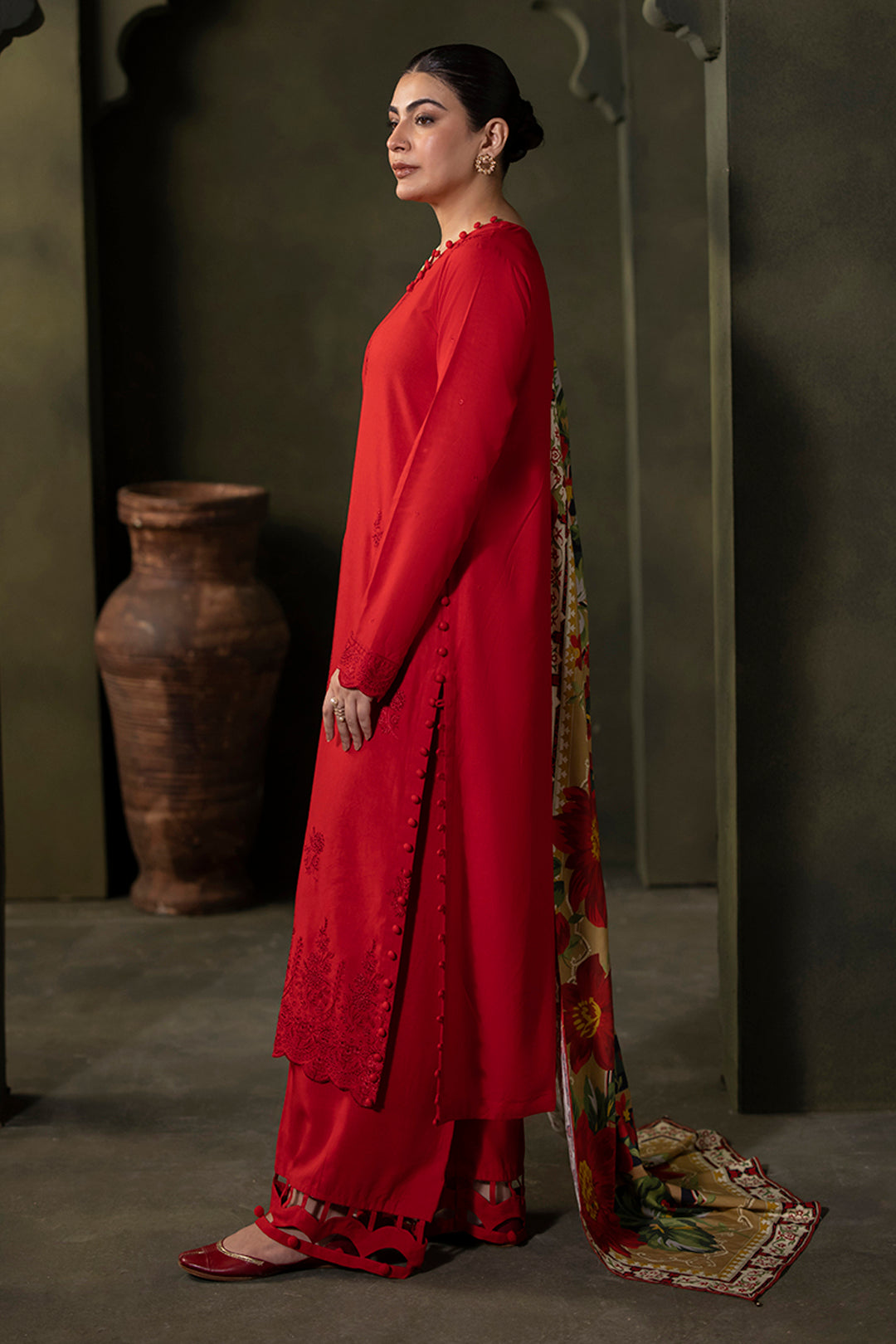 Zellbury | Unstitched 3 Piece Viscose | Embroidered Shirt Shalwar Dupatta - 0324 - Designer Dress with Intricate embroidery and embellishments. Shop elegent wedding dress at Maria Faisal.