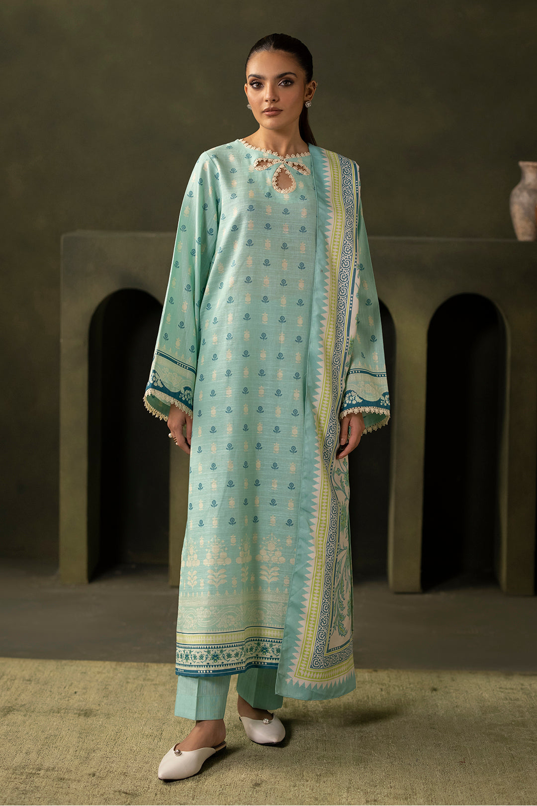 Zellbury | Unstitched 3 Piece Khaddar | Shirt Shalwar Shawl - 0198 - Designer Dress with Intricate embroidery and embellishments. Shop elegent wedding dress at Maria Faisal.