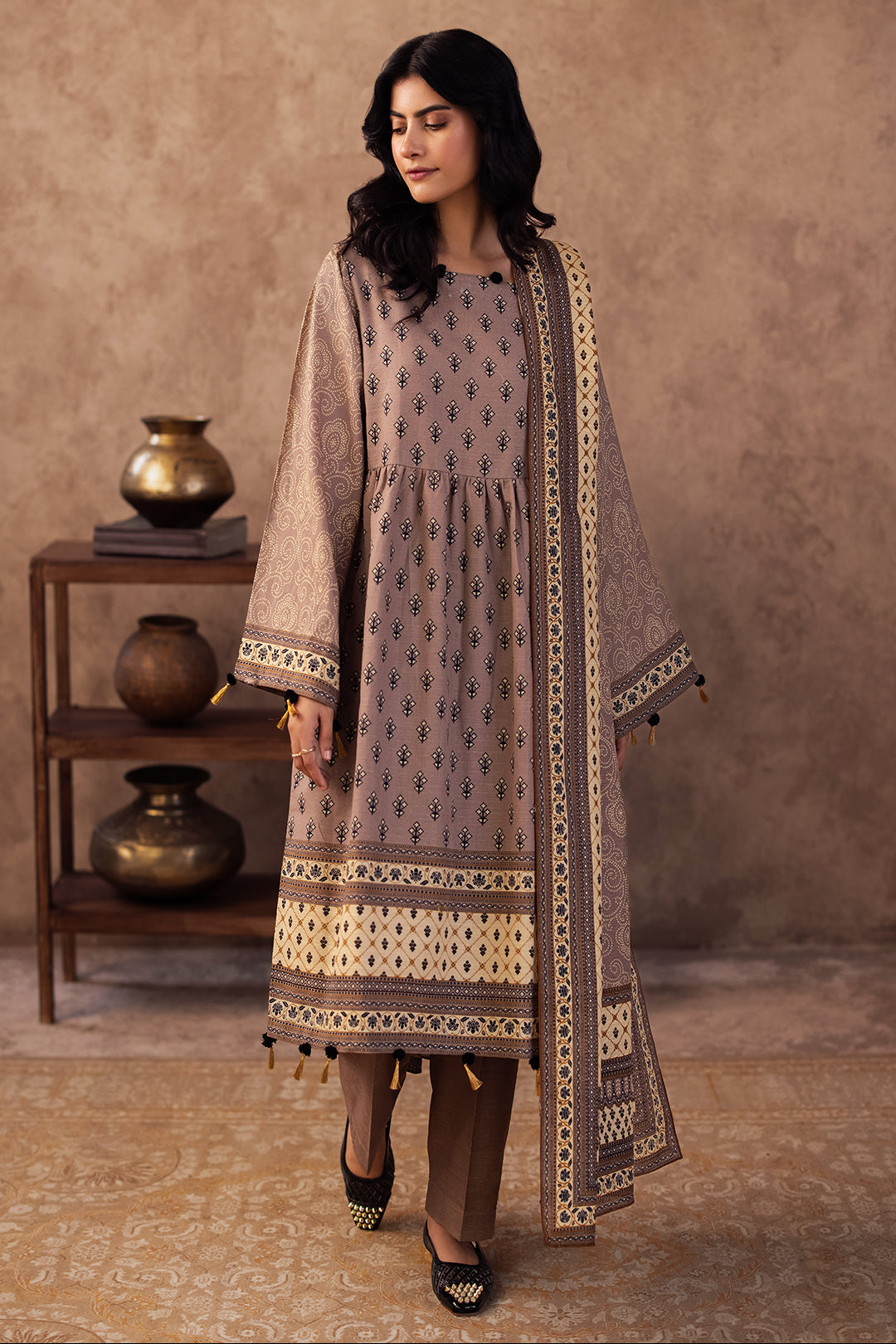 Zellbury | Unstitched 3 Piece Khaddar | Shirt Shalwar Dupatta - 0274 - Designer Dress with Intricate embroidery and embellishments. Shop elegent wedding dress at Maria Faisal.