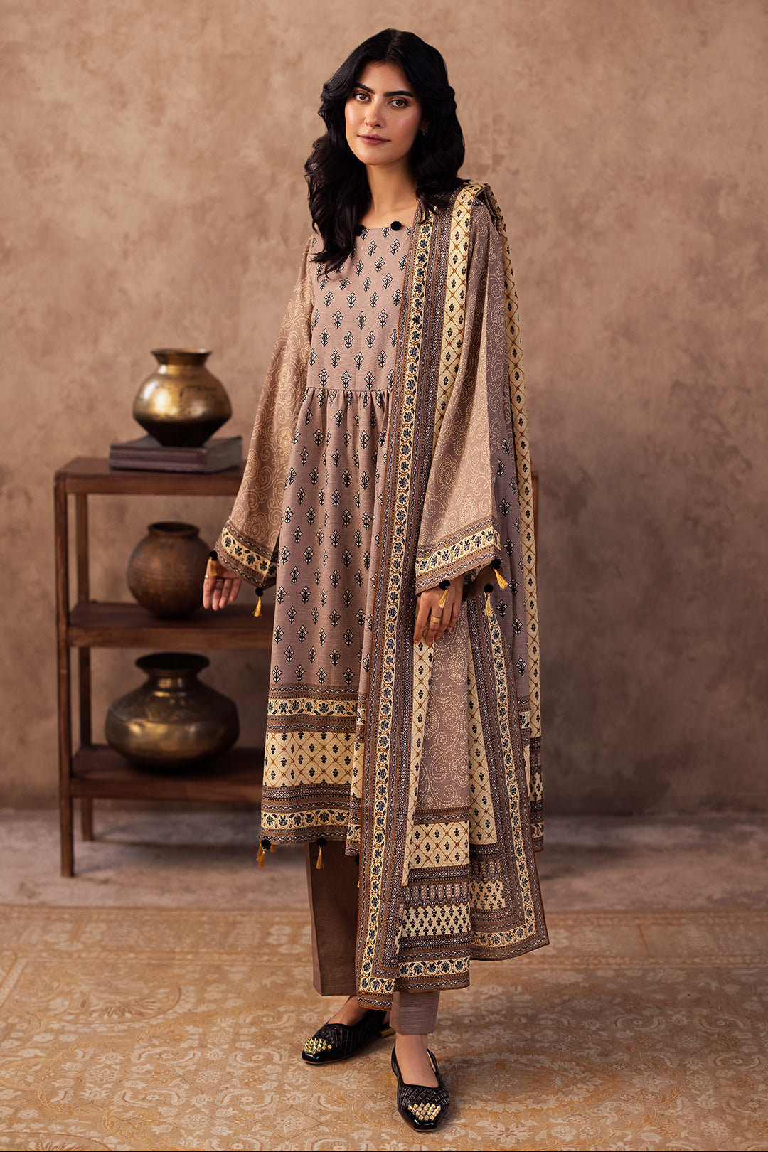 Zellbury | Unstitched 3 Piece Khaddar | Shirt Shalwar Dupatta - 0274 - Designer Dress with Intricate embroidery and embellishments. Shop elegent wedding dress at Maria Faisal.