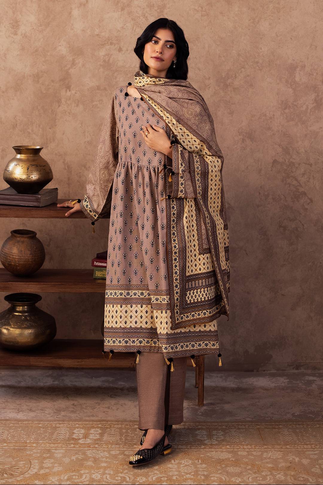 Zellbury | Unstitched 3 Piece Khaddar | Shirt Shalwar Dupatta - 0274 by Maria Faisal - Registered Vendor of : Zellbury Women - type : Essential Unstitched - 100% original wedding dresses