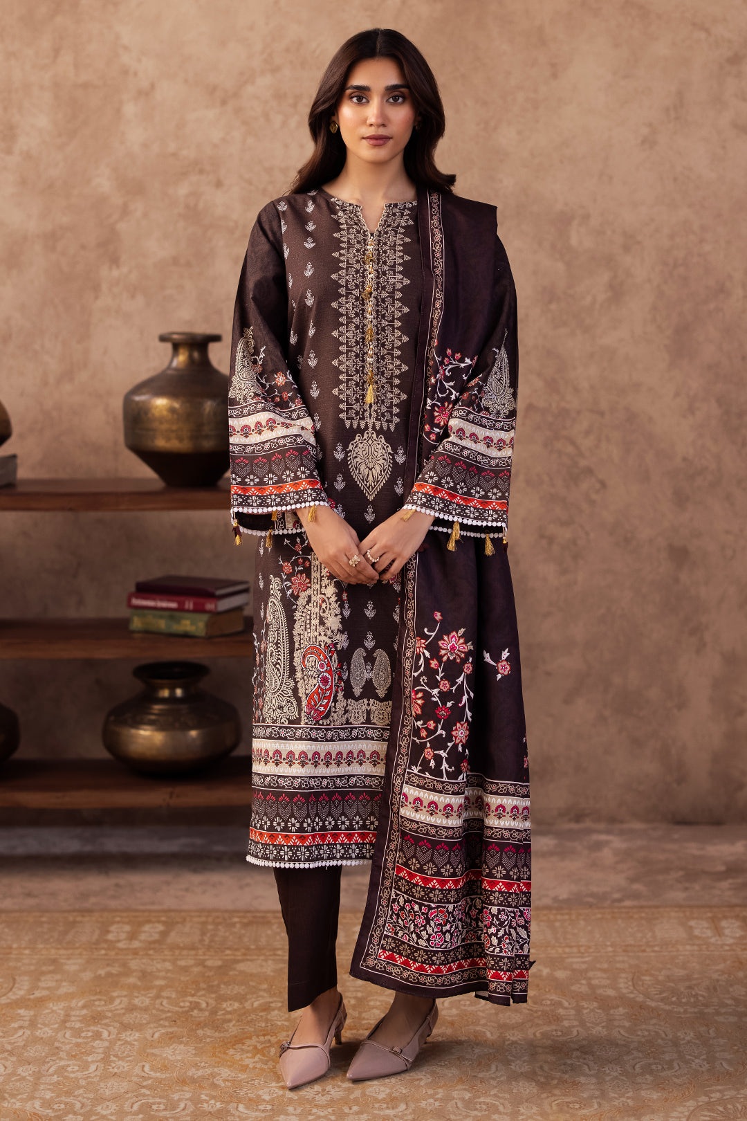 Zellbury | Unstitched 3 Piece Khaddar | Shirt Shalwar Dupatta - 0288 - Designer Dress with Intricate embroidery and embellishments. Shop elegent wedding dress at Maria Faisal.