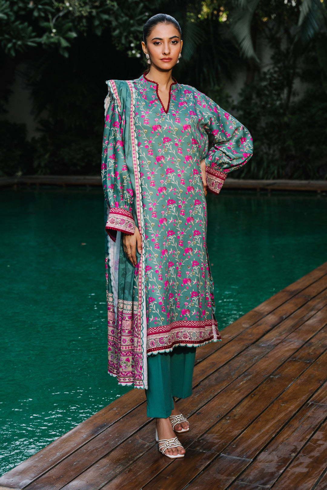 Zellbury | Unstitched 3 Piece Viscose | Shirt Shalwar Dupatta - 0296 - Designer Dress with Intricate embroidery and embellishments. Shop elegent wedding dress at Maria Faisal.