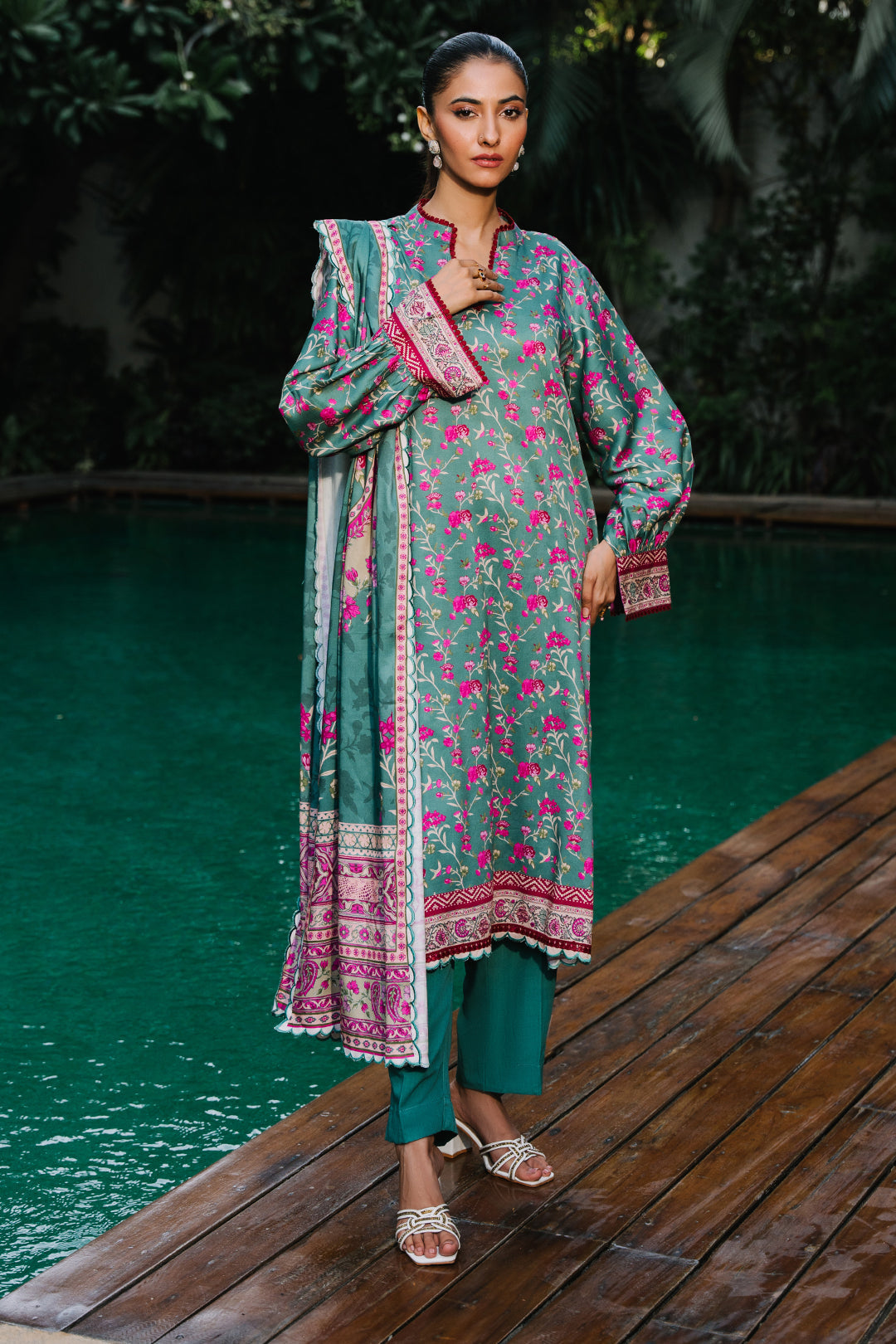Zellbury | Unstitched 3 Piece Viscose | Shirt Shalwar Dupatta - 0296 - Designer Dress with Intricate embroidery and embellishments. Shop elegent wedding dress at Maria Faisal.