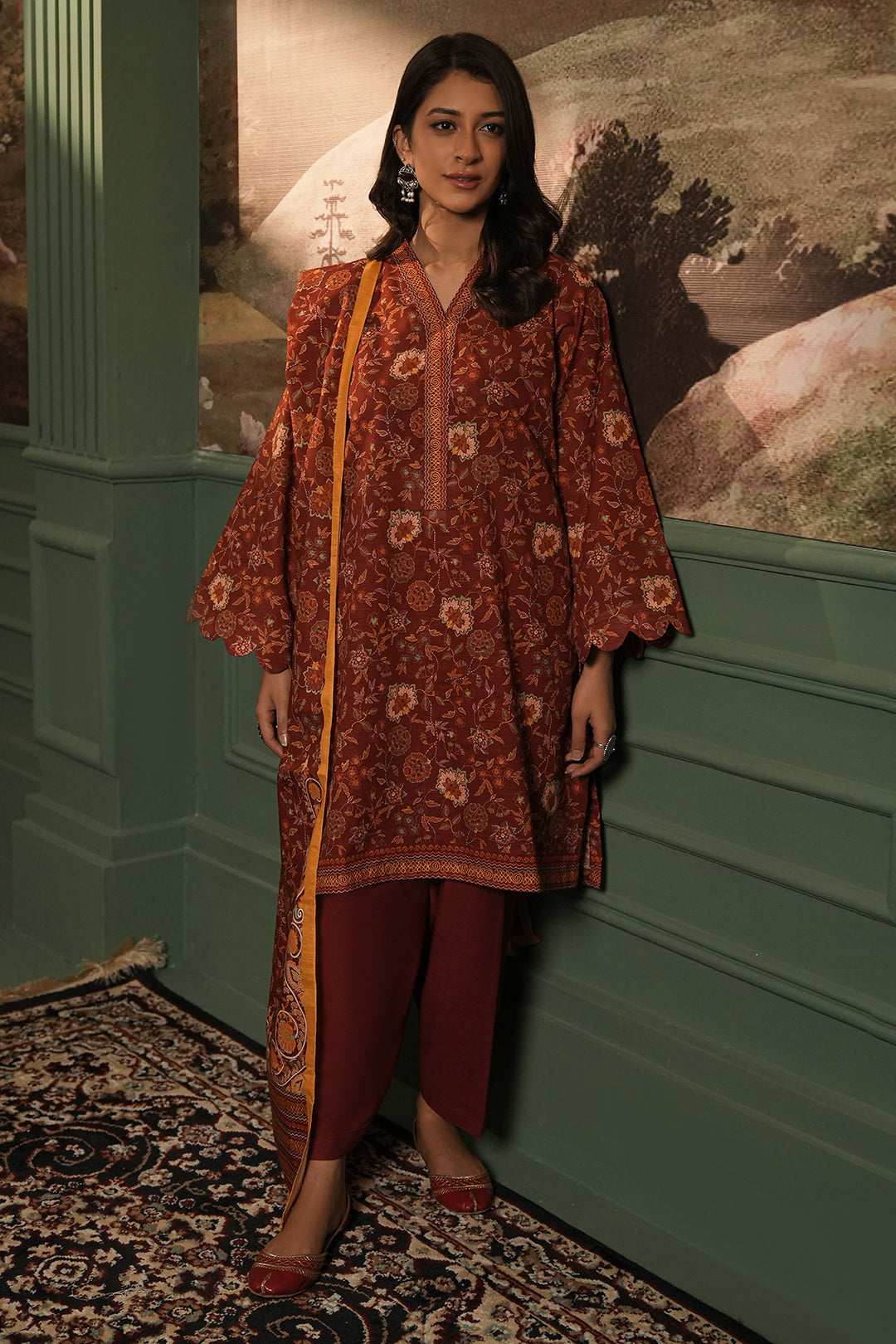 Zellbury | Unstitched 3 Piece Khaddar | Shirt Shalwar Dupatta - 0356 - Designer Dress with Intricate embroidery and embellishments. Shop elegent wedding dress at Maria Faisal.