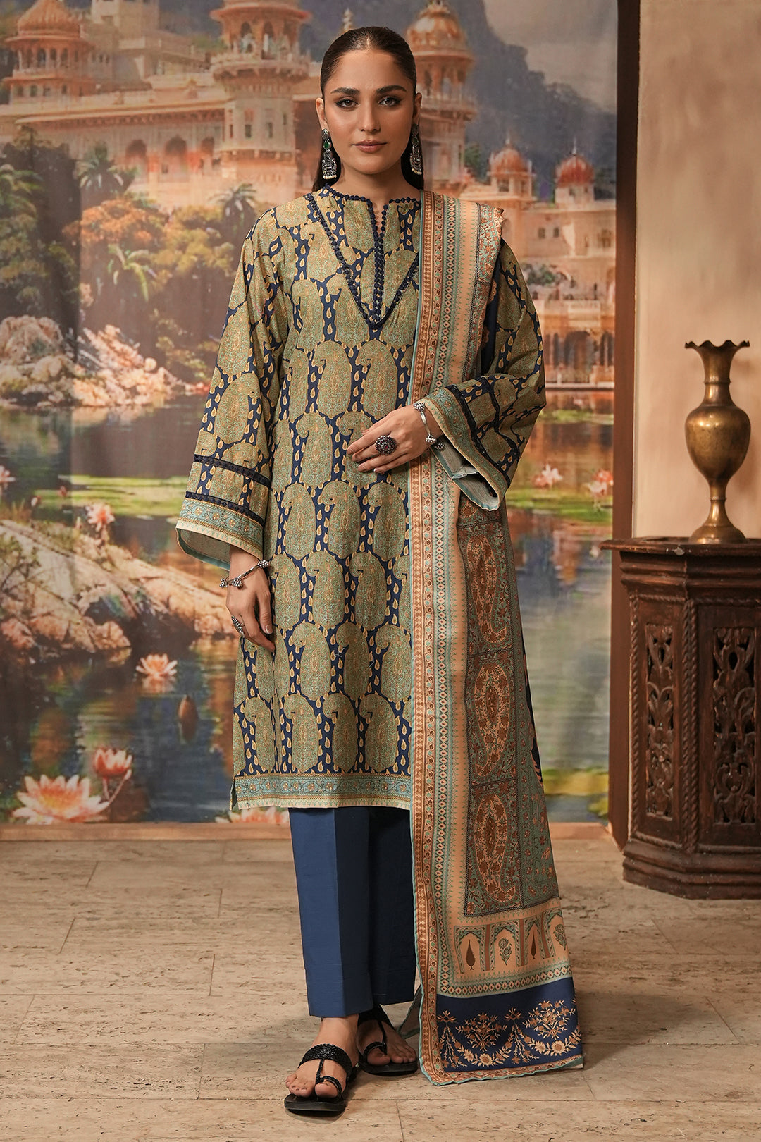 Zellbury | Unstitched 3 Piece Khaddar | Shirt Shalwar Shawl - 0381 - Designer Dress with Intricate embroidery and embellishments. Shop elegent wedding dress at Maria Faisal.