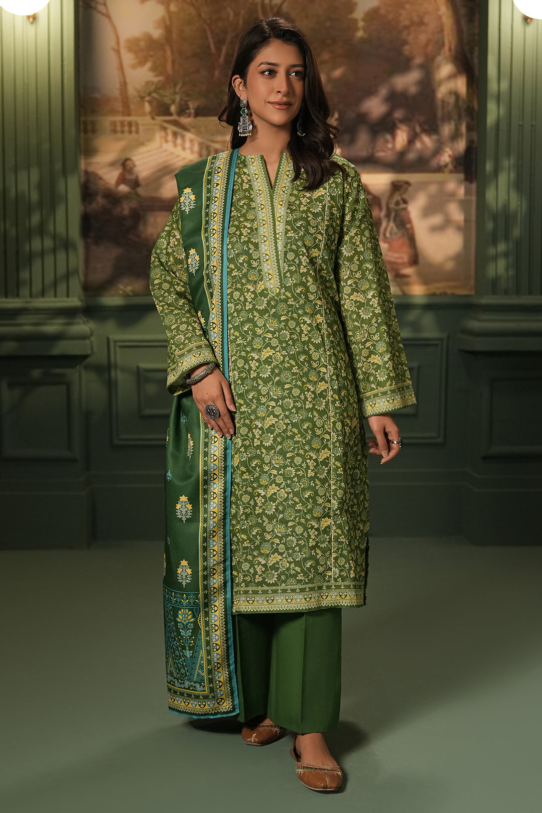 Zellbury | Unstitched 3 Piece Khaddar | Shirt Shalwar Shawl - 0384 - Designer Dress with Intricate embroidery and embellishments. Shop elegent wedding dress at Maria Faisal.