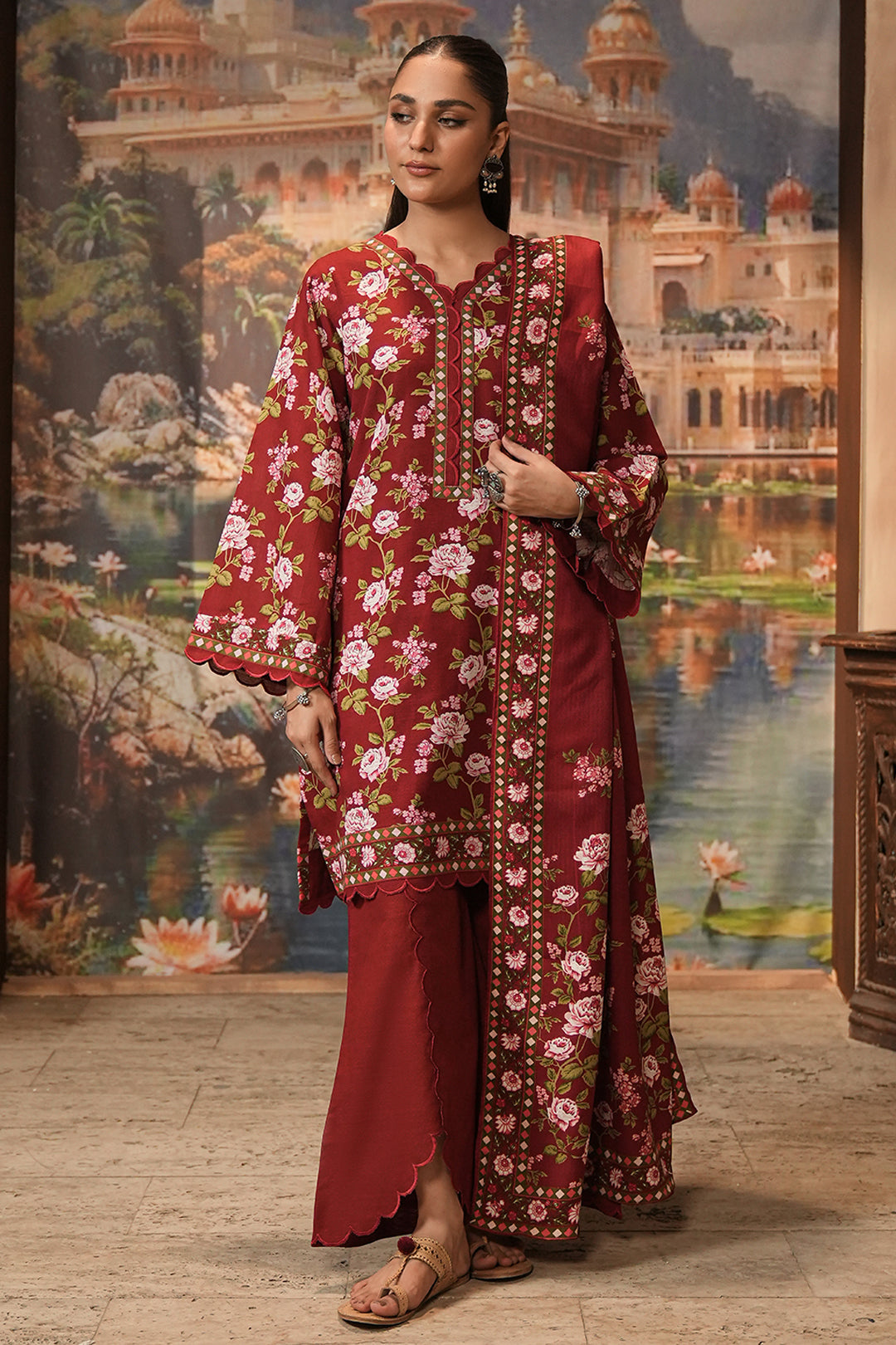 Zellbury | Unstitched 3 Piece Khaddar | Shirt Shalwar Shawl - 0389 - Designer Dress with Intricate embroidery and embellishments. Shop elegent wedding dress at Maria Faisal.