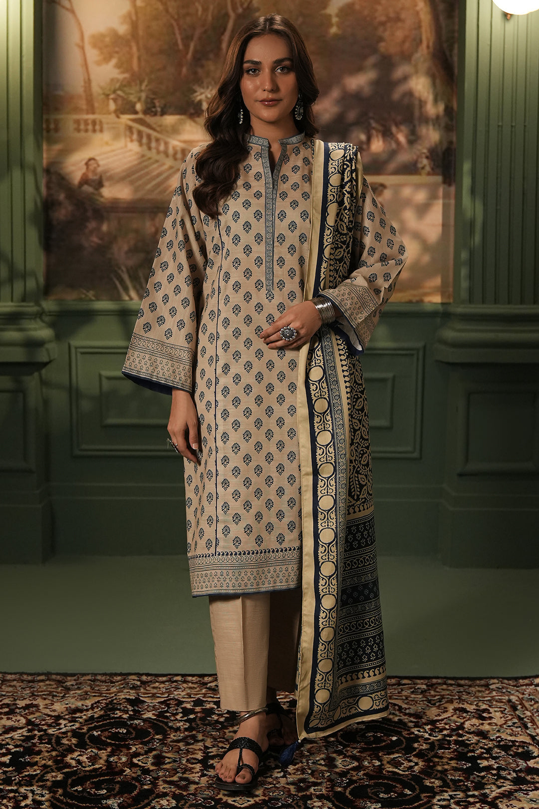 Zellbury | Unstitched 3 Piece Khaddar | Shirt Shalwar Shawl - 0392 - Designer Dress with Intricate embroidery and embellishments. Shop elegent wedding dress at Maria Faisal.