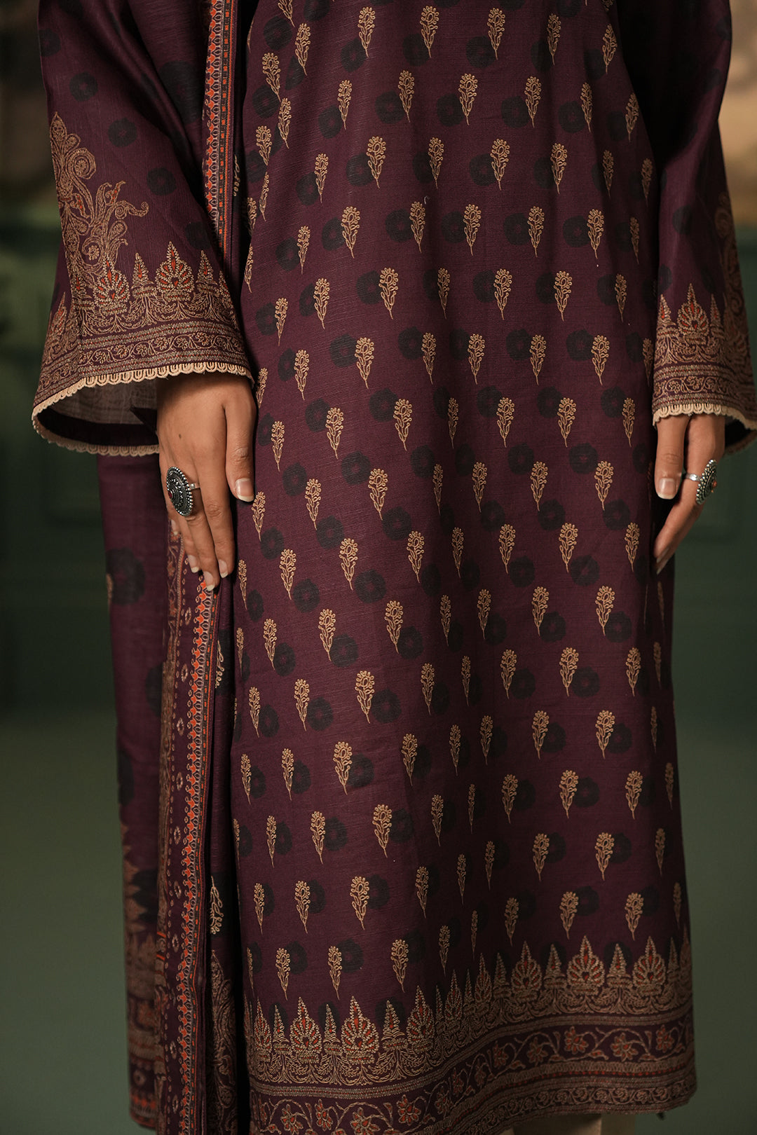 Zellbury | Unstitched 3 Piece Khaddar | Shirt Shalwar Dupatta - 0396 - Designer Dress with Intricate embroidery and embellishments. Shop elegent wedding dress at Maria Faisal.
