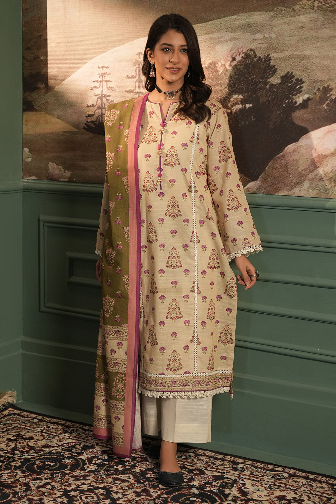 Zellbury | Unstitched 3 Piece Khaddar | Shirt Shalwar Dupatta - 0444 - Designer Dress with Intricate embroidery and embellishments. Shop elegent wedding dress at Maria Faisal.