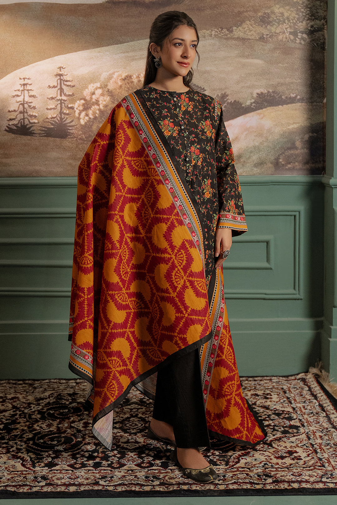 Zellbury | Unstitched 3 Piece Khaddar | Shirt Shalwar Dupatta - 0447 - Designer Dress with Intricate embroidery and embellishments. Shop elegent wedding dress at Maria Faisal.