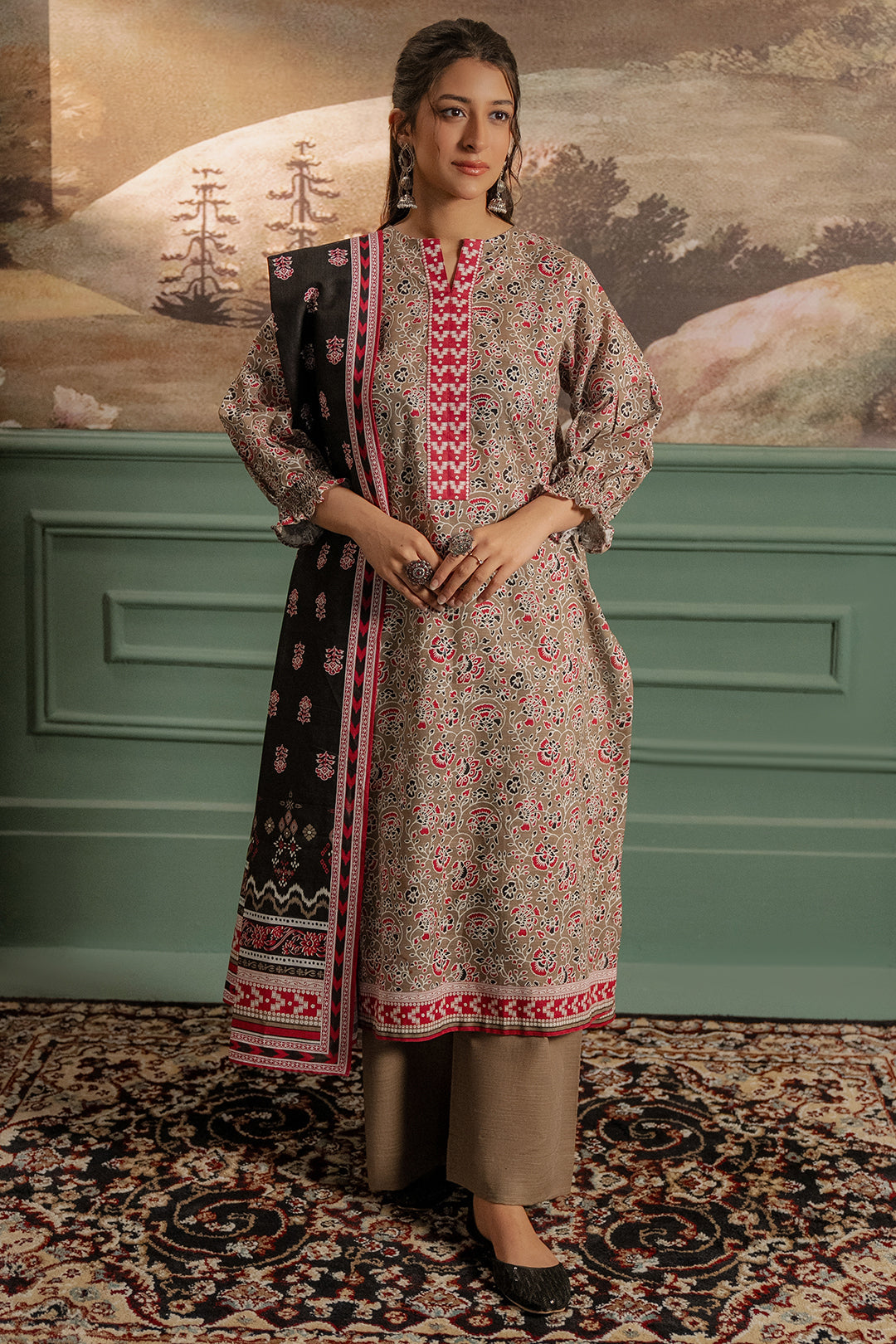 Zellbury | Unstitched 3 Piece Khaddar | Shirt Shalwar Dupatta - 0456 - Designer Dress with Intricate embroidery and embellishments. Shop elegent wedding dress at Maria Faisal.