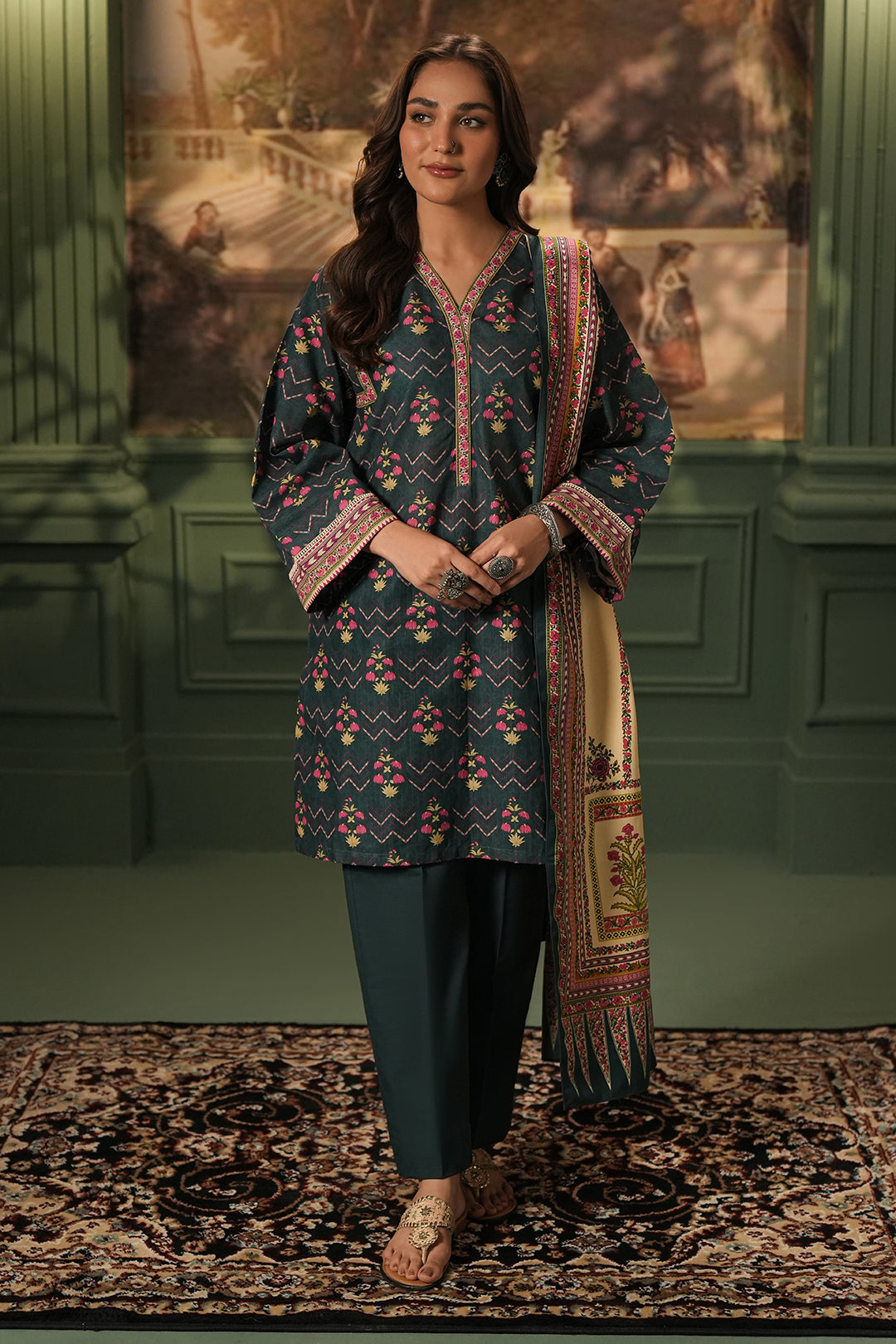 Zellbury | Unstitched 3 Piece Khaddar | Shirt Shalwar Shawl - 0459 - Designer Dress with Intricate embroidery and embellishments. Shop elegent wedding dress at Maria Faisal.