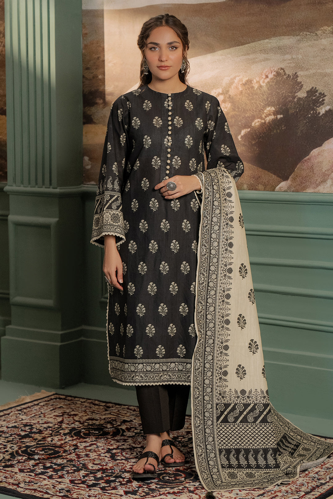 Zellbury | Unstitched 3 Piece Khaddar | Shirt Shalwar Dupatta - 0461 - Designer Dress with Intricate embroidery and embellishments. Shop elegent wedding dress at Maria Faisal.