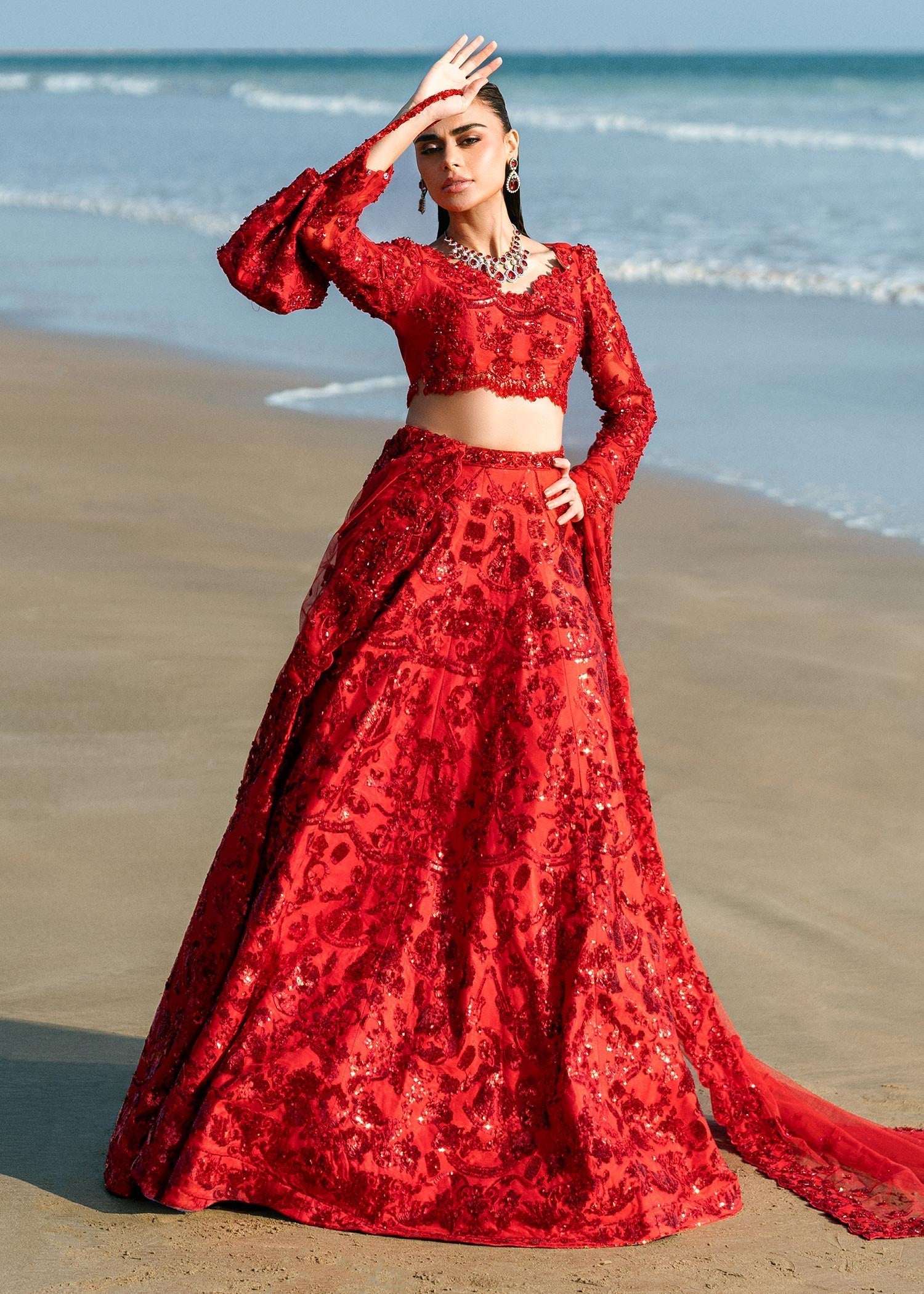 Waqas Shah | Amariage Luxury Formals | Ruby - Designer Dress with Intricate embroidery and embellishments. Shop elegent wedding dress at Maria Faisal.