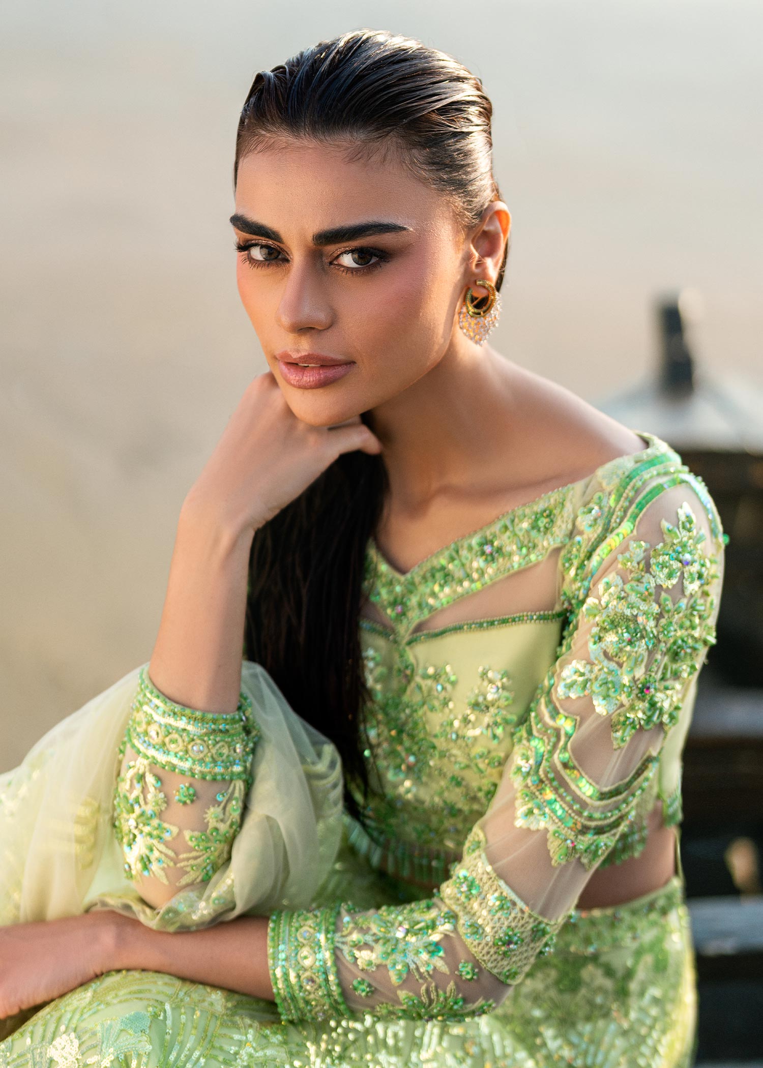 Waqas Shah | Amariage Luxury Formals | Mint Bloom - Designer Dress with Intricate embroidery and embellishments. Shop elegent wedding dress at Maria Faisal.