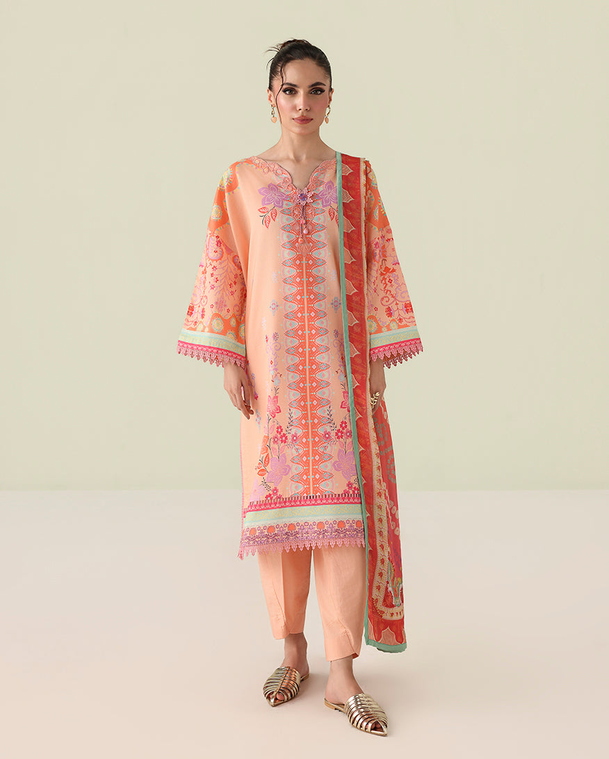 Roheenaz | Rosette Lawn | Warm Horizon - Casual Dress - available at Maria Faisal in UK and USA.