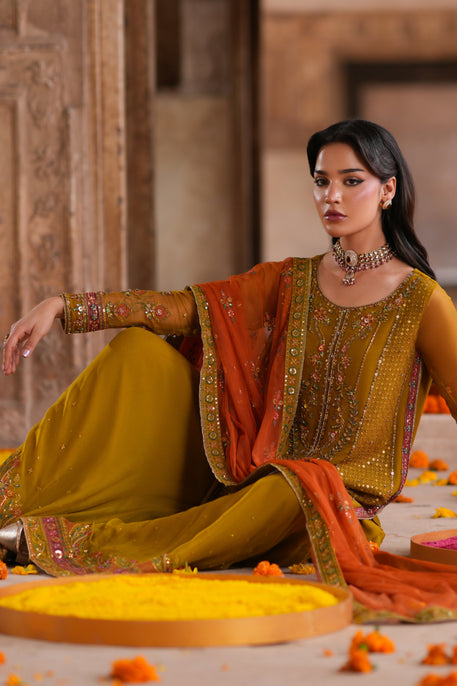 Naqshi | Zariah Crinkle Collection | Maahid - Formal Dress - available at Maria Faisal in UK and USA.