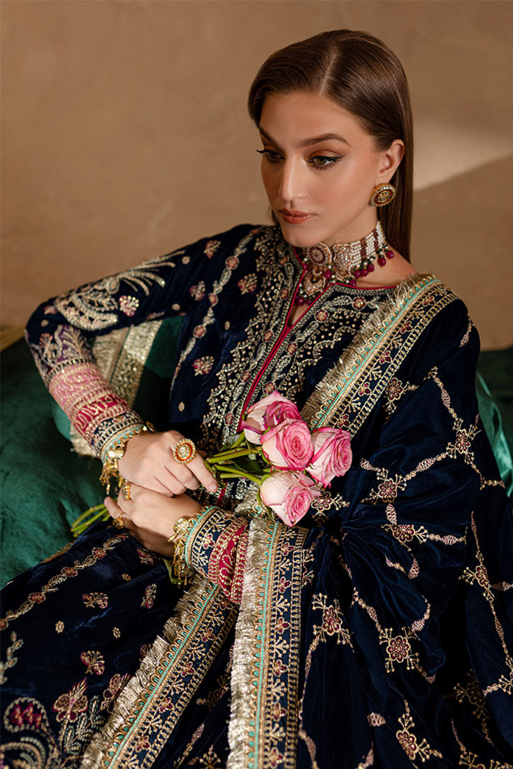 Marjjan | De Rose Velvet | MRV-10 (BLUE) - Ladies Clothes - Maria Faisal