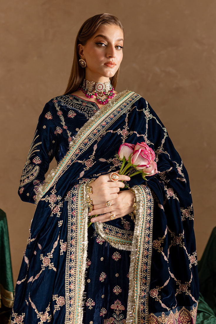 Marjjan | De Rose Velvet | MRV-10 (BLUE) - Ladies Clothes - Maria Faisal