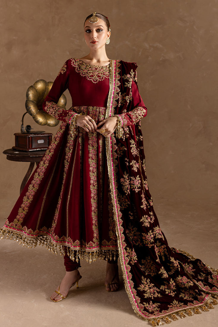 Marjjan | De Rose Velvet | MRV-13 (MEHROON) - Ladies Clothes - Maria Faisal