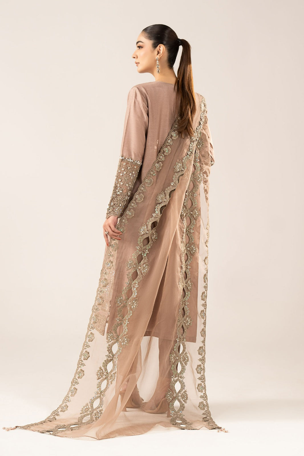 Maria B | Luxury Formals | SF-EF26-26-Coffee - Formal Dress - available at Maria Faisal in UK and USA.