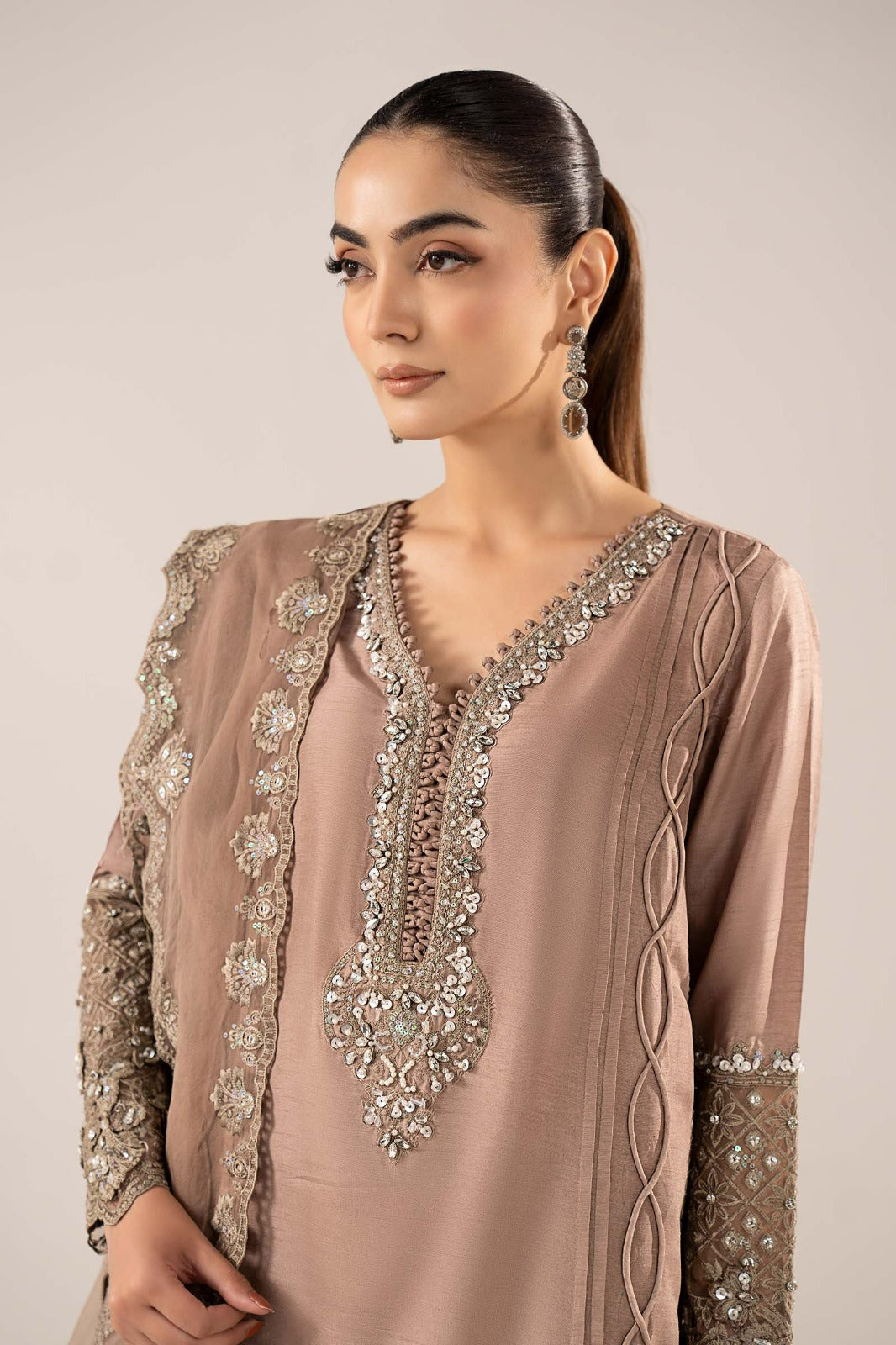 Maria B | Luxury Formals | SF-EF26-26-Coffee - Formal Dress - available at Maria Faisal in UK and USA.