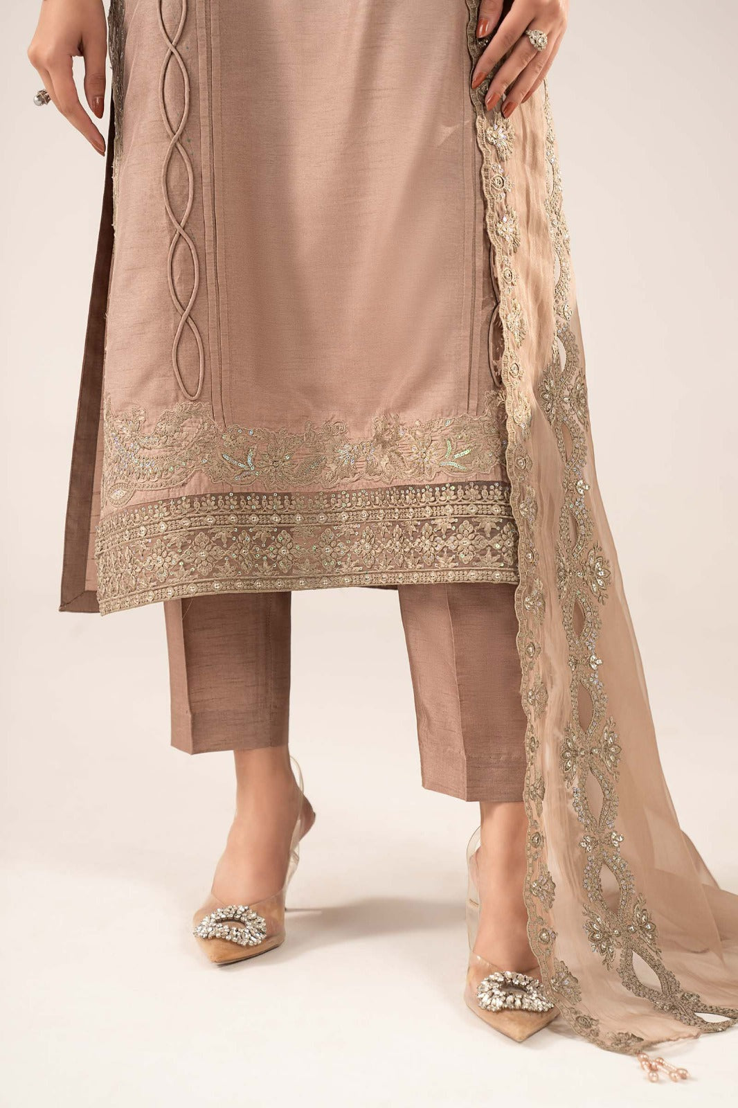 Maria B | Luxury Formals | SF-EF26-26-Coffee - Formal Dress - available at Maria Faisal in UK and USA.